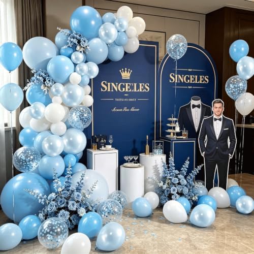 Blocesa Pearl Blue and White Balloons Arch Kit Double Stuffed, Party Decor. - Image 6