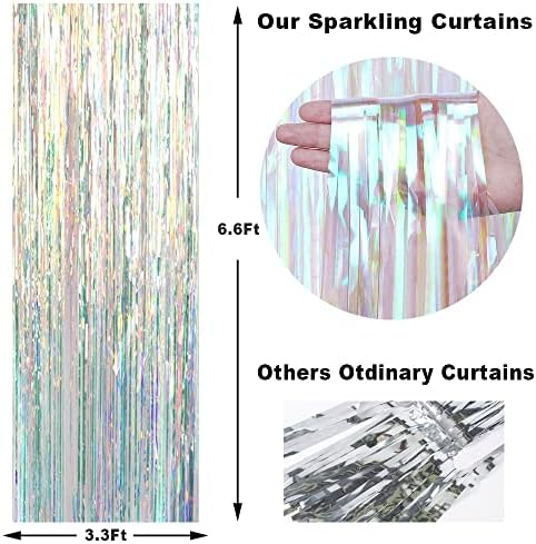 3 Pack Fringe Curtains Party Decorations,Tinsel Backdrop Curtains for Parties,Photo Booth Wedding Graduations Birthday Christmas Event Party Supplies (Transparent Rainbow) - Image 5