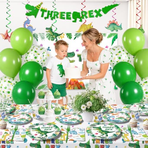 188Pcs Yingoto Three Rex Birthday Decorations Boy Tableware Set, Serves 25 - Image 4