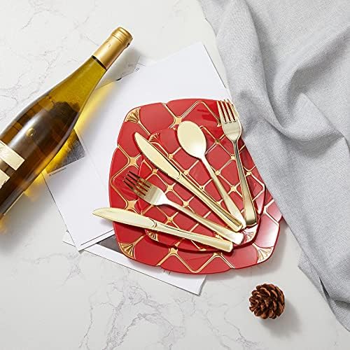 N9R 160PCS Gold Plastic Silverware, Disposable Plastic Cutlery/Utensils - Image 6