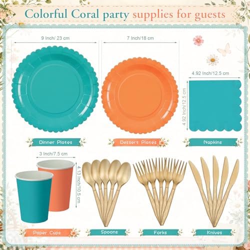 Zhehao 175 Pcs Coral Colors Paper Plates and Napkins Party Supplies - Image 3