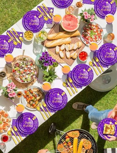 Nkaiso 161 Pcs Purple Gold Birthday Plates and Napkins Set -20 Serves - Image 6