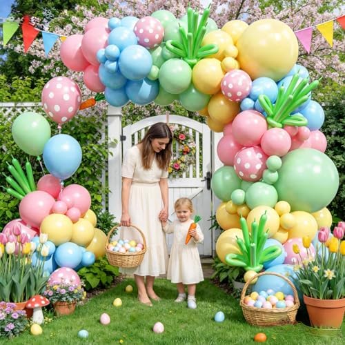 Pastel Balloon Arch Garland Kit, Macaron Pink Green Blue Yellow Latex Party Balloons Rainbow Pastel Color Easter Balloon for Easter Spring Wedding Graduation Baby Shower Birthday Party Decorations - Image 2