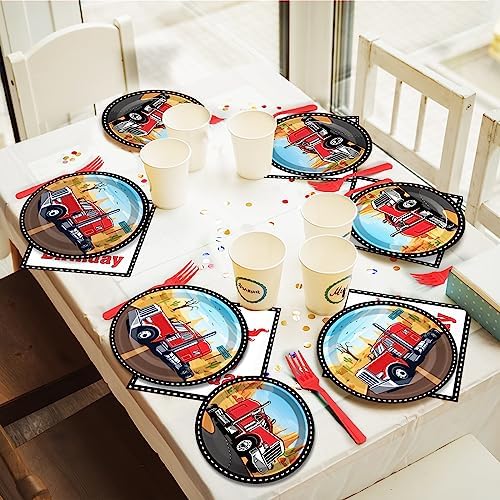 96Pcs Semi Truck Party Supplies Paper Plates Napkins - Image 5
