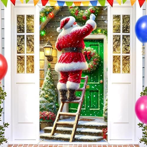 BlissYard Christmas Door Cover Lights Santa 35x71 Inch Polyester - Image 2