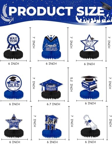 Graduation Table Decorations, Blue and Black Graduation Table Centerpieces - Image 4