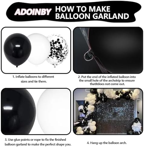 Black and White Balloon Arch Kit, ADOINBY 140Pcs Black and White Durable Latex Balloons 18 12 10 5 Inch Different Size Balloons for Birthday Anniversary Wedding Engagement Graduation Party Decorations - Image 3