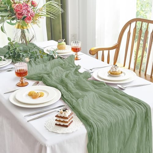 4 Pack Sage Green Cheesecloth Table Runner for Birthday Party Home Decor - Image 7