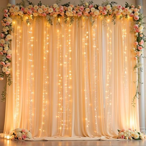 10 x 10ft Dark Champagne Backdrop Curtains with Lights String by PartyTalk