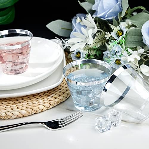 I00000 200PCS Silver Plastic Cups, 9 OZ Disposable Clear Plastic Cups - Image 5