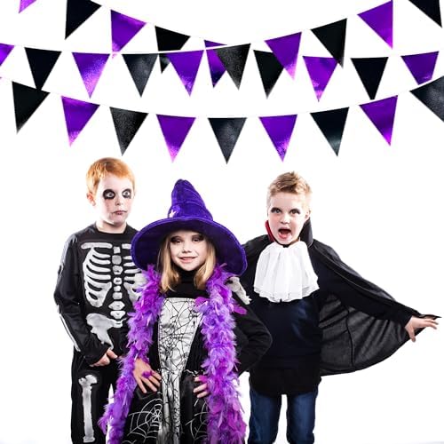 Purple and Black Party Decorations Metallic Fabric Triangle Pennant Banner Flag Bunting Garland for Graduations Birthday Retirement Wedding Baby Shower Bachelorette Halloween Outdoor Party Supplies - Image 7