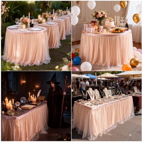 THARAHT Tulle Table Skirt 6FT 180CM Long for Rectangle Tables Round Tables Ruffle Desk Skirt for Princess Girls Birthday Party Cake Dessert Decorations Table Skirt - Image 6