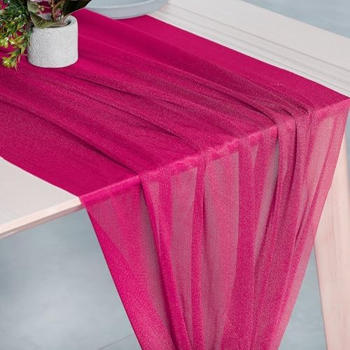 Pack of 12 Chiffon Table Runners 29 x 120 Inch, 10FT Long - Hot Pink - Image 2
