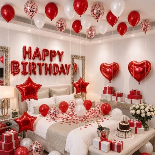 Red Birthday Decorations for Women Red and White Birthday Balloon - Image 4