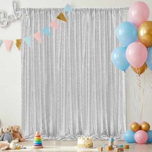 Silver Sequin Backdrop Curtains-2 Panels 3FTx8FT Silver Backdrop for Wedding, Glitter Party Decorations Background Drapes for Birthday Party Anniversary Graduation Photo Booth Decor - Image 5