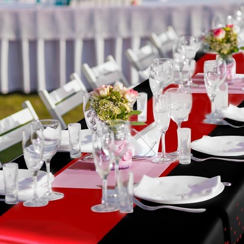 Breling 8 Pack Black and Red Tablecloths and Satin Runners Set - Image 6