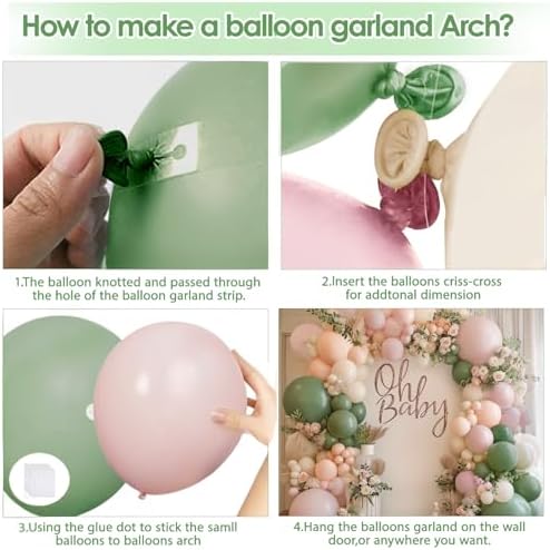 Blocesa Pink Green White Sand Balloons Arch Kit, Latex, Party Decor - Image 3