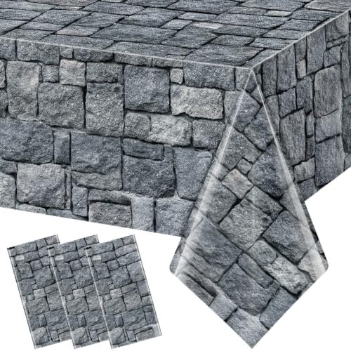 3 Pcs Stone Wall Plastic Tablecloths, Medieval Castle Party Decorations by Unknown