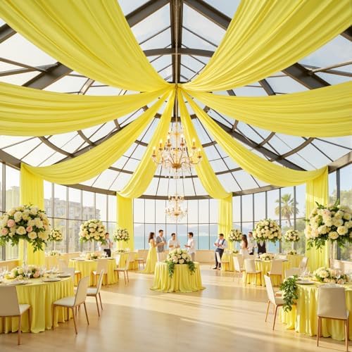 10 Panels 5ft(W) x 20ft(L) Yellow Ceiling Drapes for Wedding Parties by PartyVillage