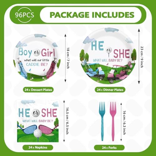 Grencian 96Pcs Golf Gender Reveal Party Supplies for Boys Girls Serves 24 - Image 2