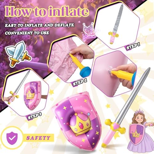Poen 12 Pcs Inflatable Sword and Shield Medieval Knight Party,Princess - Image 4