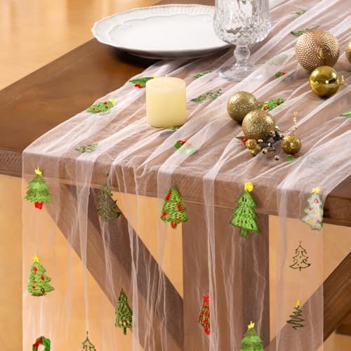 Christmas Tree Table Runner Tulle Gauze Sheer Cheesecloth Party Home Decor by Socomi