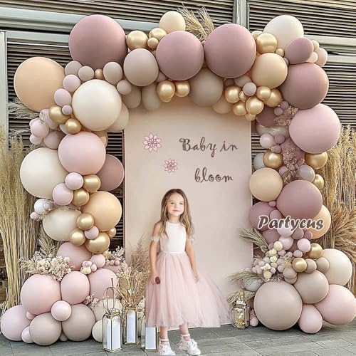 Dusty Light Pink Beige Balloon Arch Double Stuffed Mauve Blush Nude White Cream Matte Balloon Garland Kit for Boho Baby Shower Birthday Baby in Bloom Bridal Wedding Fall Autumn Party Decoration - Image 2