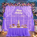 Purple Sheer Backdrop Curtains with Lights String for Baby Shower Girls 2 Panels 5×8ft Tulle Backdrop Curtain for Wedding Bridal Shower Elephant Birthday Party Photo Shoot Background Decorations by Suppromo