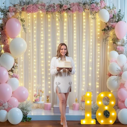 10x10FT White Wrinkle Free Backdrop Curtains with Lights String for Parties - Photo Curtain Backdrop with Lights for Wedding Decorations, Bridal Baby Shower Birthday Party Photography Background - Image 4