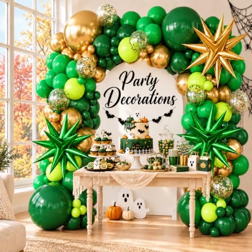 Green and Gold Balloons Arch Kit with Stars Shade Green Balloons by Unknown