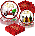 72PCS Christmas Plates and Napkins for Party Decorations, Set of 24 Merry Christmas Disposable Tableware Supplies, Gnome Red Plaid Paper Plates for Christmas in July Party by FightingtoAchieve