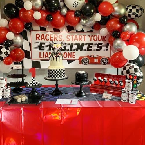 3Pack Iridescent Race Car Plastic Tablecloth, Disposable Shiny Laser Red and Black Checkered Table Cloth, Holographic Foil Rectangle Tablecloth for Race Car Boys Birthday Party Decorations, 54x108Inch - Image 6