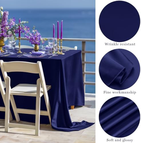 TURSTIN 8 Pack Navy Blue Satin Tablecloth 102 x 58'' Overlay Table Cover - Image 3