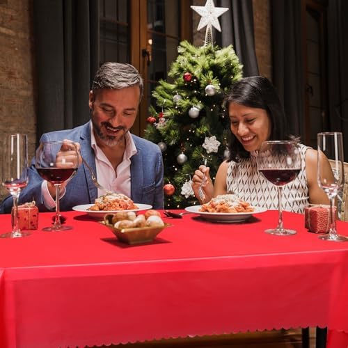 NatNarr 6 Pack Red Tablecloths Plastic, Scalloped Christmas Table Cloths - Image 6