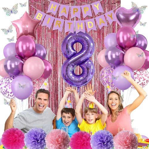 Pink Purple 8th Birthday Party Decoration for Girls Number 8 Princess Decor - Image 5