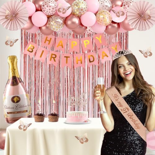 Juesly 21st Birthday Decorations for Her, 51pcs 21 Year Old Party Set - Image 2