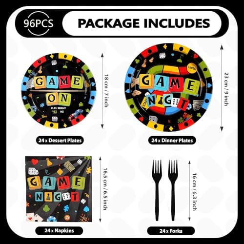 Greencian 96Pcs Game Night Party Supplies Serves 24 - Image 5
