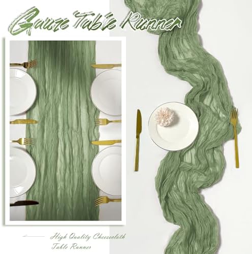 15 Pack Sage Green Cheesecloth Table Runner 17 x 108 inch Cheese Cloth Table Runners 9ft Green Table Runner Rustic Romantic Sheer Gauze Runner for Wedding Party Baby Shower Table Decoration - Image 6