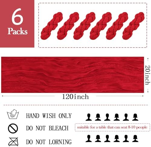 6 Pack Red Cheesecloth Table Runner 20 x 120 inch Gauze Table Runners 10 FT Long,Semi Sheer Boho Cheese Cloth Fabric Table Runner Bulk for Party,Wedding,Baby Shower,Bridal Shower Decoration - Image 2