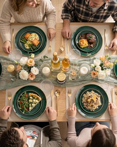 bUCLA 150PCS Green Plastic Plates - Green and Gold Disposable Include 25 Each (Dinner & Dessert) Plates, 25 Knives, 25 Forks, 25 Spoons and 25 Cups, Ideal for Party&Christmas - Image 5