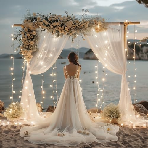 Tulle Backdrop Curtains with Lights Sheer White Curtain Backdrop 10x10ft - Image 5