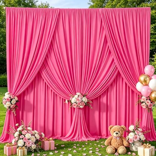 50x10ft Hot Pink Backdrop Curtain Panels for Parties - Wrinkle Free Polyester Photo Curtain Backdrop Wedding Back Drop Fabric Drapes for Party Decorations Background for Photography - Image 7