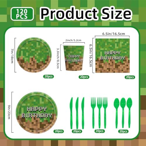 140pcs Green Birthday Party Decorations Green Plates Napkins Party Supplies Disposable Paper Cups Tableware Set for Boys Kid Teen Birthday Decor Serves 20 - Image 2