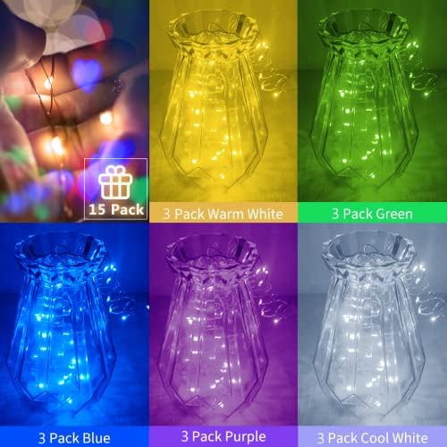 SmilingTown Christmas Fairy String Lights,15 Packs 20 LEDs Battery Operated 6.6FT Silver Copper Wire Starry String Light for DIY Bottle Jars Costume Wedding Party Easter Table Decorations (5 Colors) - Image 6