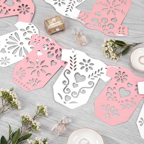 AmazingSpark White and Pink 4 Set Cielito Lindo Baby Shower Garland 48 Pcs Papel Picado Party Decoration Mexican Lace Baby Bodysuit Banner Card with Hanging String for Gender Neutral Party Supplies - Image 3