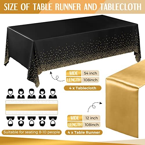 Breling 8 Pack Black and Gold Tablecloths and Satin Runners Set - Image 2