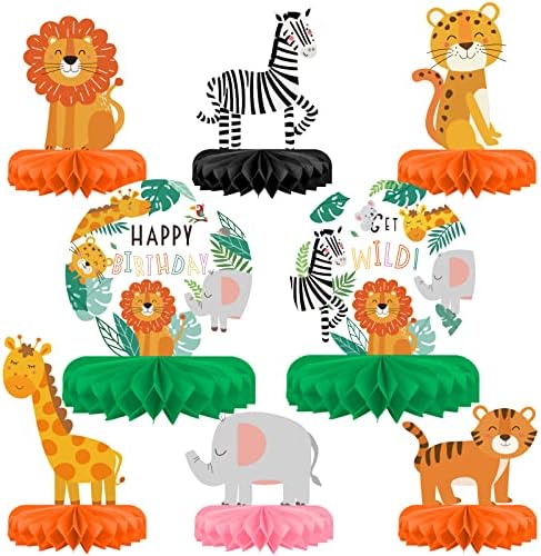 Safari Birthday Decorations Table Centerpiece - Jungle Animals Theme Party Supplies, Honeycomb Table Toppers for Animal Jungle Theme Party Decorations by Gatherfun