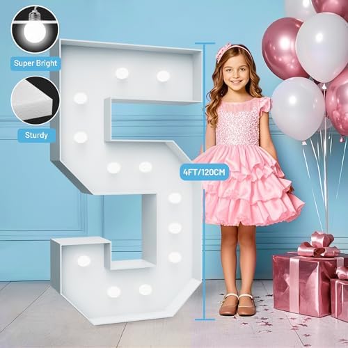 4FT Marquee Light Up Number 5, Foam Board & Water Bag, 12 Bulbs for Party - Image 3