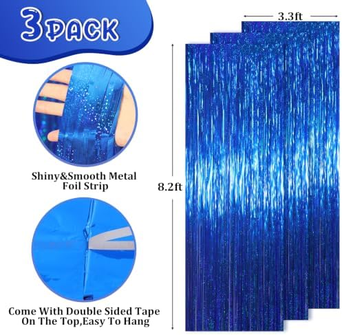 Voircoloria Laser Blue Foil Fringe Backdrop Curtains, 3.3x8.2ft, 3 Pack - Image 4