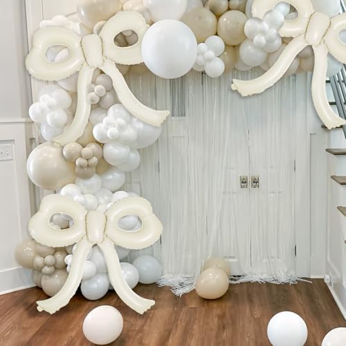 4 Pcs Bow Birthday Decorations Cream Bow Balloons for Girl Women Bow Themed Party Decorations Giant Foil Beige Balloons for Birthday Baby Shower Gender Reveal Wedding Decor Party Supplies - Image 5